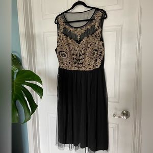 Black mesh midi dress with gold embellishing